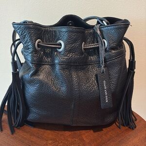 Coach and Four Bucket bag shoulder/crossbody drawstring/ tassels leather black